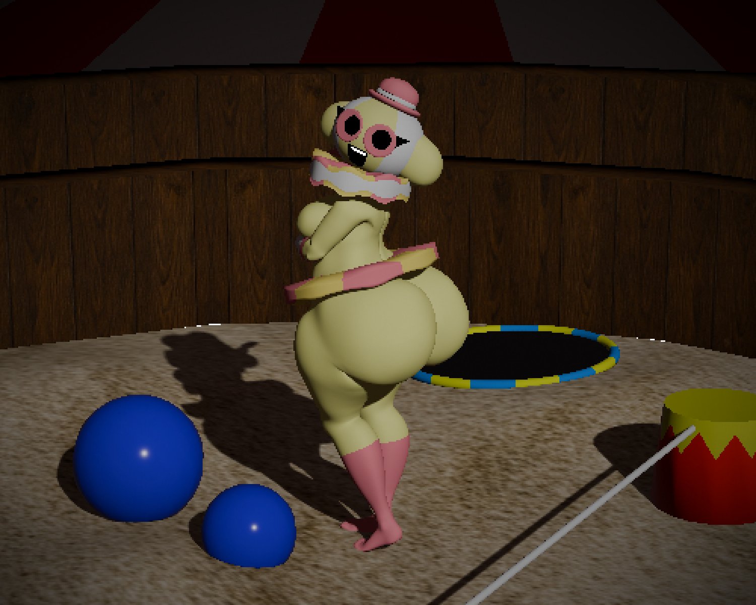 3d, big ass, big butt, cinemesh, covering breasts, endacopia, multicolored body, pink eyes, trapezist (endacopia), yellow skin
