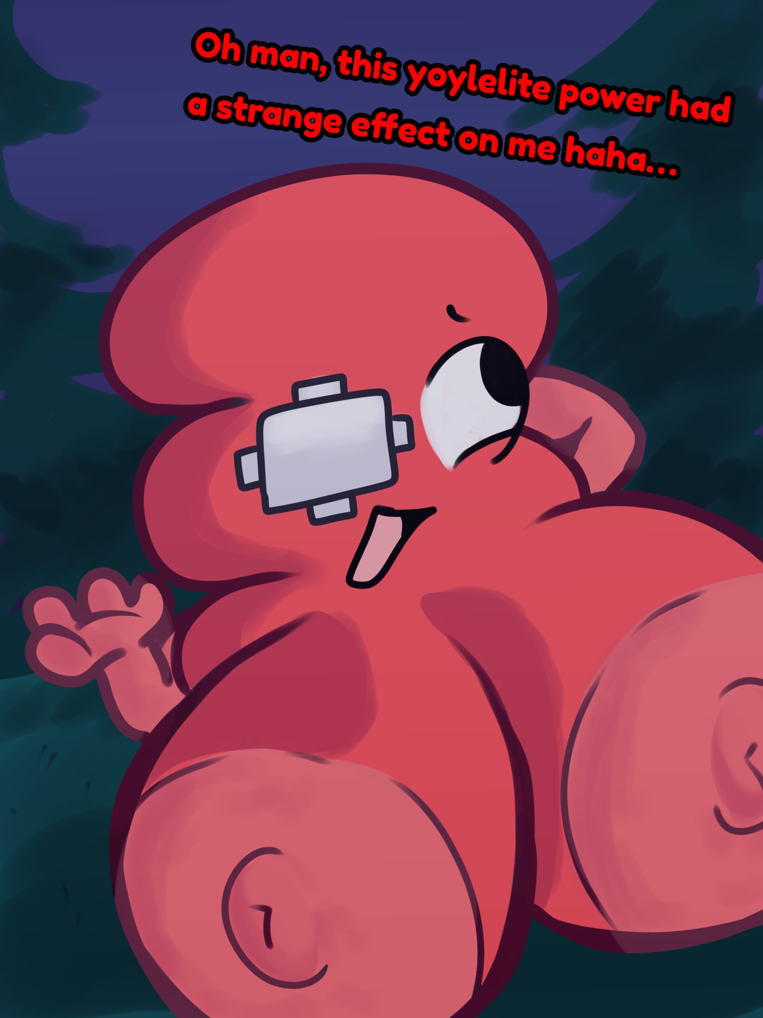 algebralien, areola, areolae, arms behind head, battle for dream island, bfdi, big areola, big breasts, big nipples, breast expansion, breasts, confused, confused look, eye patch, female, giant breasts, huge breasts, nipples, object shows, one eye covered, shrugging, strawberrymilkshake, three (bfdi), tpot, unaware