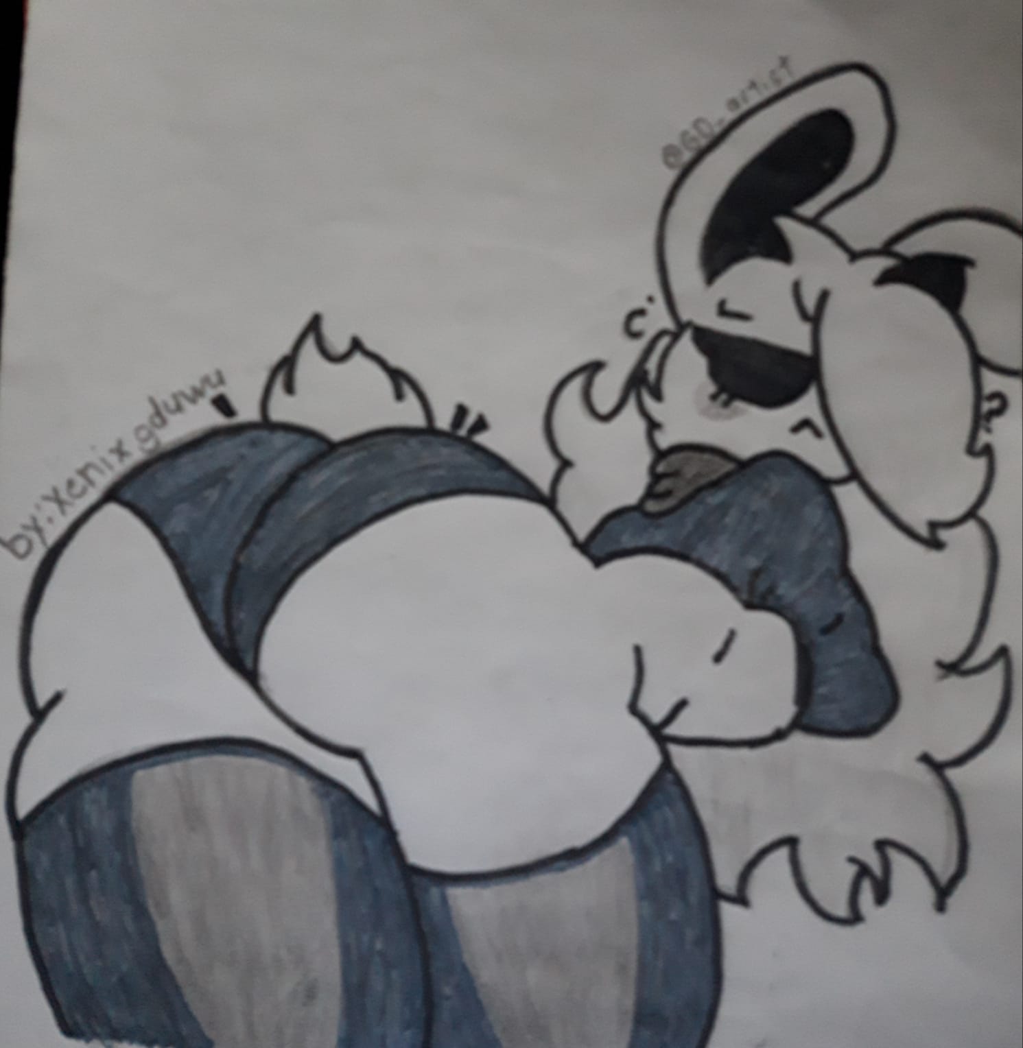 1girls, ass, ass focus, bubble ass, bubble butt, bunny, bunny girl, cube 459 (geometry dash), femgram, furry, geometry dash, long hair, on paper, plump, plump ass, round ass, showing ass