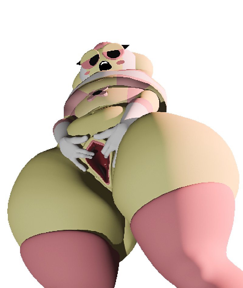 1girls, 3d, cinemesh, endacopia, looking at viewer, looking down, pink eyes, pussy, spreading pussy, tagme, thick thighs, thighhighs, trapezist (endacopia), up view