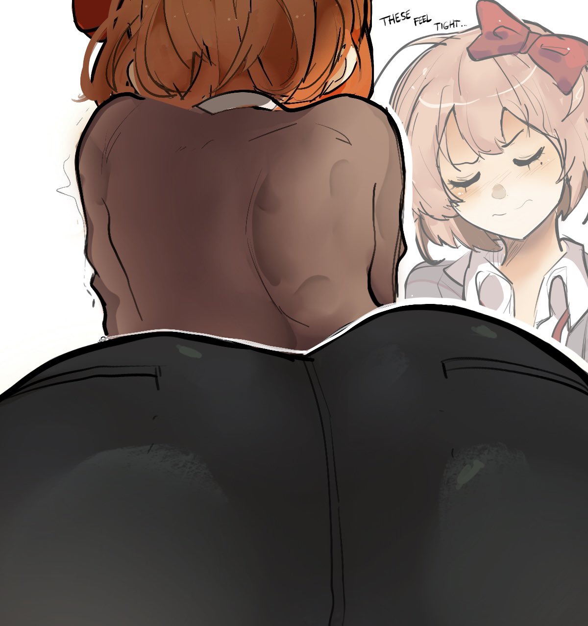 1girls, ass focus, big ass, big butt, clothed, doki doki literature club, fat ass, female, female only, fully clothed, hequip1, imminent clothing malfunction, large ass, large butt, light skin, light-skinned female, sayori (doki doki literature club), thick, thick ass