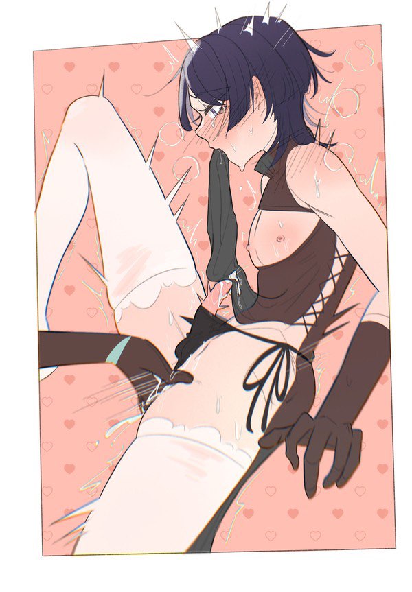 2boys, aether (genshin impact), biting lip, blush, crossdressing, crying, femboy, feminine male, fingering, fingers, fingers in ass, gay, genshin impact, male, male only, moaning, purple hair, scaramouche (genshin impact), yaoi