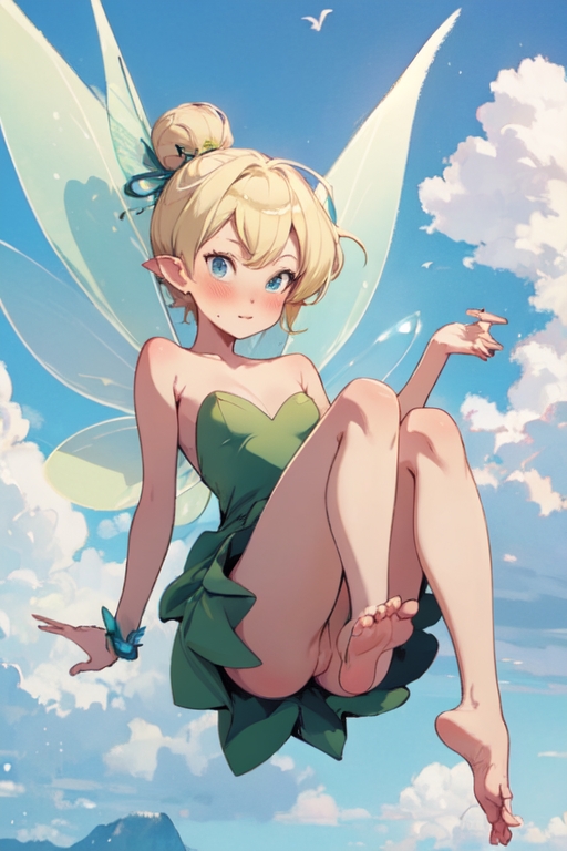 1girls, ai generated, aigeneratedp, barefoot, blonde hair, blue eyes, breasts, disney, fairy, fairy wings, feet, female, flying, foot focus, legs, medium breasts, monster girl, peter pan (disney), petite, pixie, pussy, showing pussy, skinny, skirt, skirt up, slim, small breasts, soles, thighs, tinker bell, toes