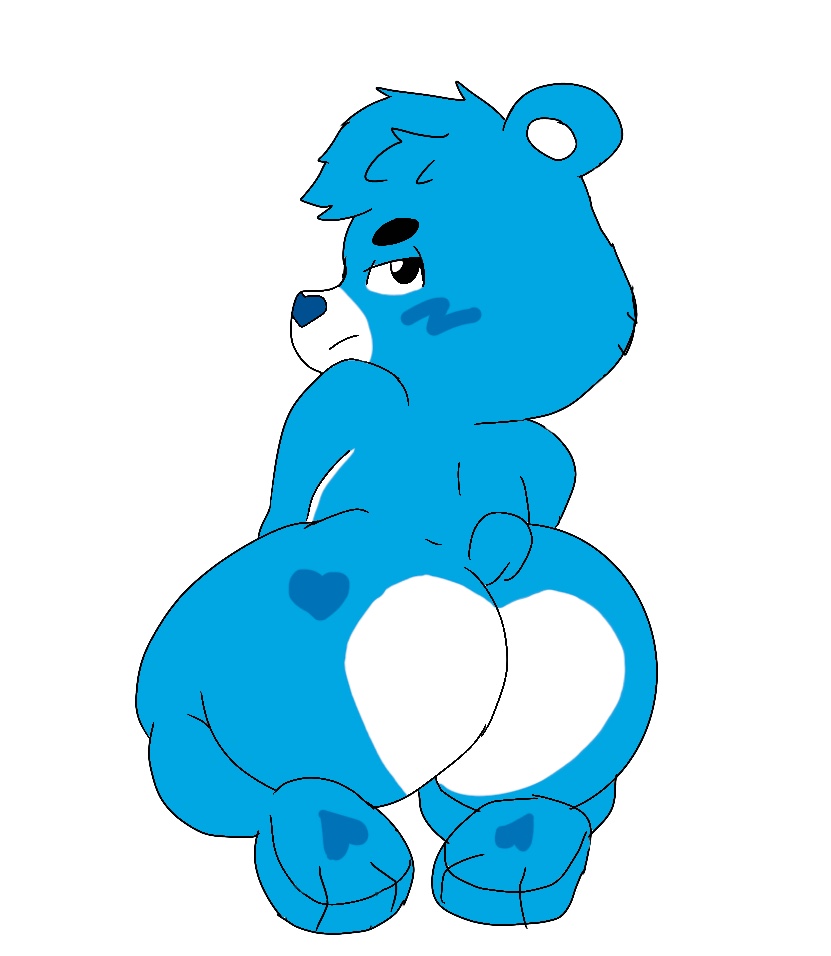 1boy ass bear blu_wolfe69 care_bear care_bears cute grumpy grumpy_bear looking_at_viewer looking_back male male_focus male_only markings mooning paws showing_off solo solo_male white_background