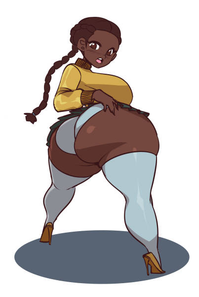 ass ass_bigger_than_head big_ass big_butt bottom_heavy dark-skinned_female dark_skin heels large_ass looking_at_viewer looking_back panties ponytail salokink shortstack skirt skirt_too_short sweater thigh thigh_high_socks thighhighs white_panties yellow_heels yellow_sweater yellow_topwear