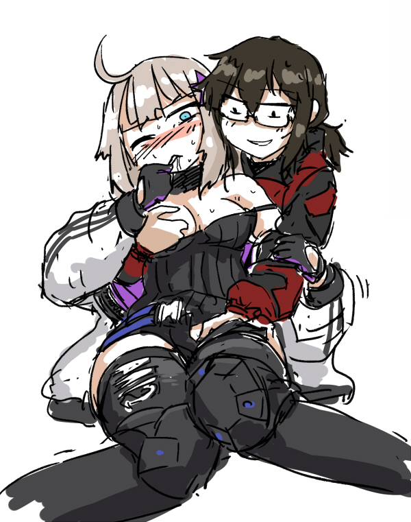 aa-12_(girls'_frontline) blush breast_grab dutchko female_commander_(girls'_frontline) girls'_frontline hand_on_breast