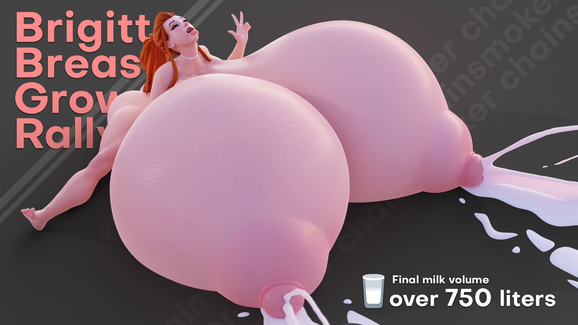 1girls, 3d, 3d (artwork), blizzard entertainment, breast expansion, breast growth, breast growth (enlargement), breasts, brigitte, brigitte lindholm, chainsmoker, female, french nails, growth drive, huge breasts, hyper, hyper breasts, lactating, lactation, massive breasts, milk, overwatch, overwatch 2, red hair, sequence, tongue, tongue out