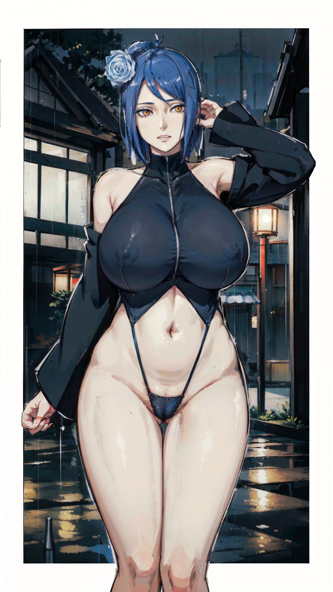 1girls ai_generated big_breasts blue_hair breasts cameltoe curvaceous curvy_female female female_focus female_only high_thong hourglass_figure huge_breasts konan large_breasts long_hair naruto seductive_smile stable_diffusion voluptuous voluptuous_female