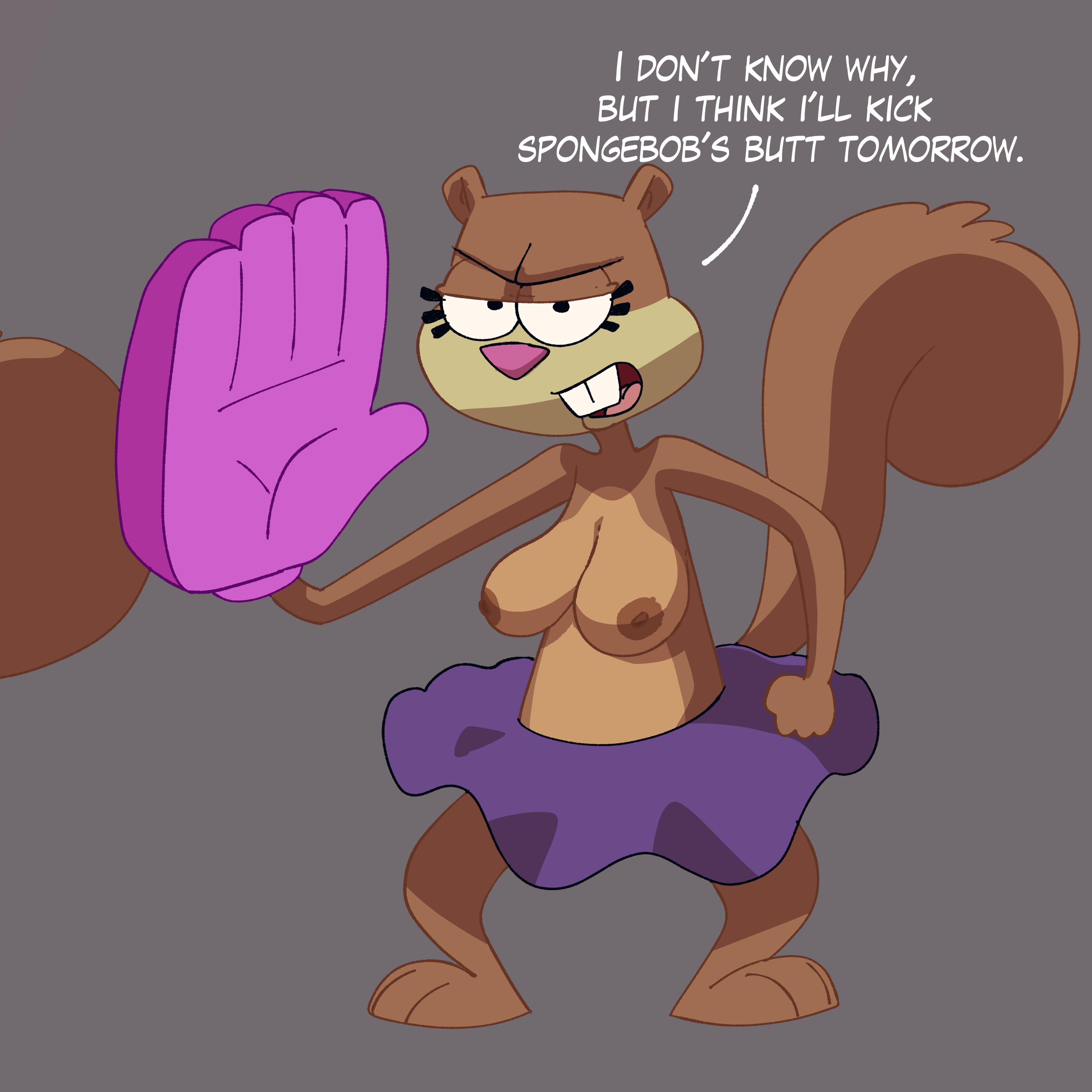 anthro, areolae, black eyes, blush, bouncing breasts, braless, breasts, brown fur, buckteeth, coolerinker, english text, eye contact, female, fighting, furry, gloves, huge breasts, inker comics, inkershike, karate, mammal, nickelodeon, nipples, rodent, sandy cheeks, sciurid, sketch, skirt, smooth skin, solo focus, spongebob squarepants, squirrel, squirrel ears, squirrel tail, sweat, tail, teenager, text, topless, tree squirrel