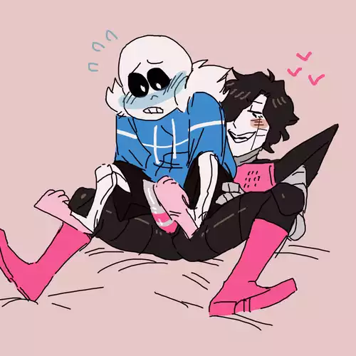 1:1 1:1_aspect_ratio animated_skeleton artist_request blush hair_over_one_eye humanoid_robot male mettaton mettaton_ex nervous penis pink_background robot robot_humanoid sans sans_(undertale) simple_background skeleton undead undertale undertale_(series) yaoi