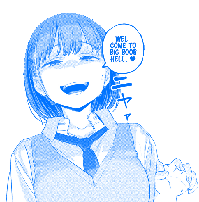 ai-chan_(tawawa) big_breasts blue_background breasts female getsuyoubi_no_tawawa huge_breasts japanese_text large_breasts png_conversion speech_bubble text