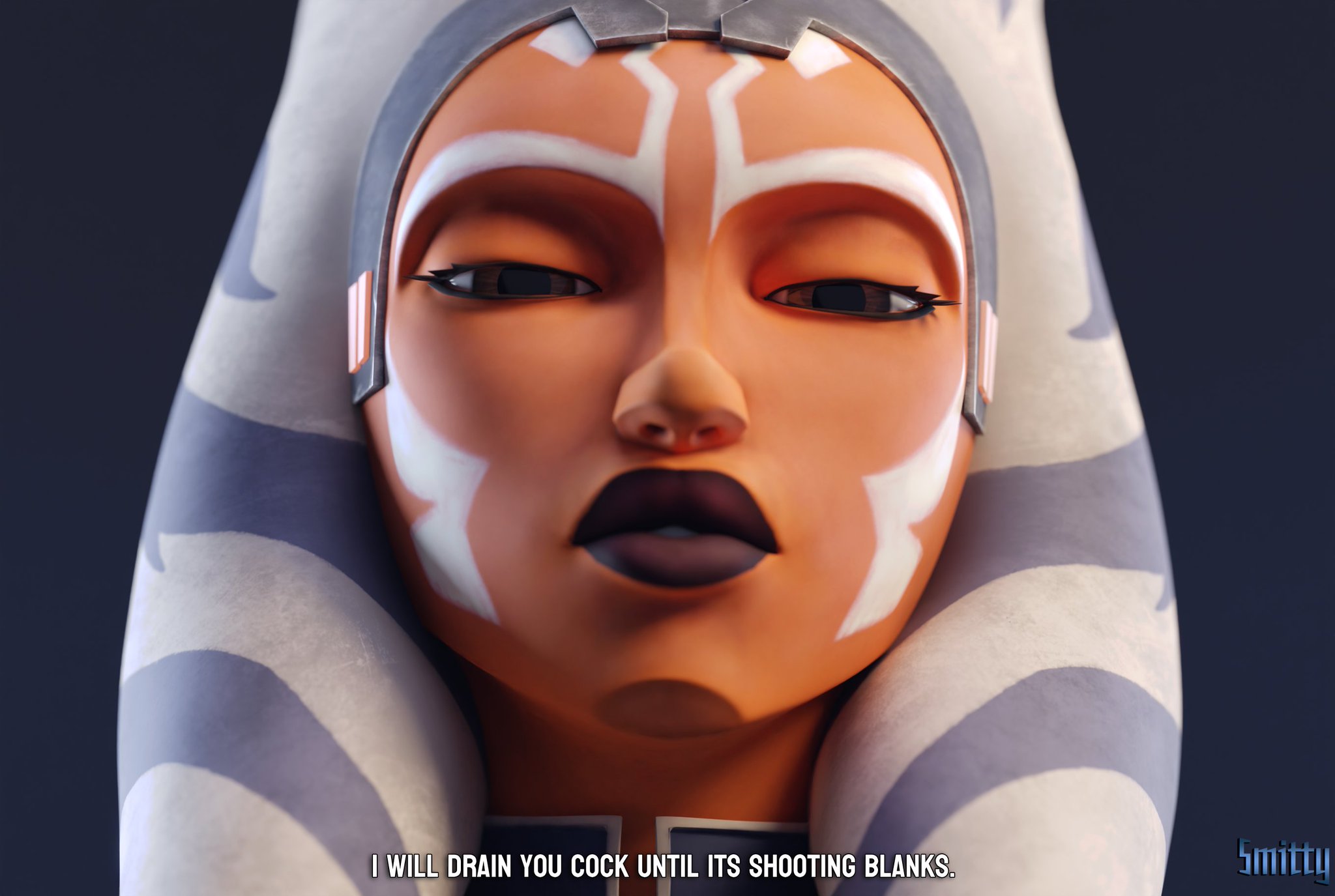 1girls, 3d, accurate art style, ahsoka tano, airress3d (3d-modeller), alien, alien girl, alien humanoid, athletic, athletic female, big breasts, breasts, bust, busty, chest, clone wars, curvaceous, curvy, dialogue, english text, eyebrows, eyelashes, eyes, female, female focus, female only, femdom caption, fit, fit female, hips, hourglass figure, huge breasts, humanoid, large breasts, legs, light skin, light-skinned female, lips, lucasfilm, orange body, orange skin, orange-skinned female, smitty34, star wars, text, the clone wars: season seven, thick, thick legs, thick thighs, thighs, togruta, top heavy, upper body, voluptuous, waist, wide hips