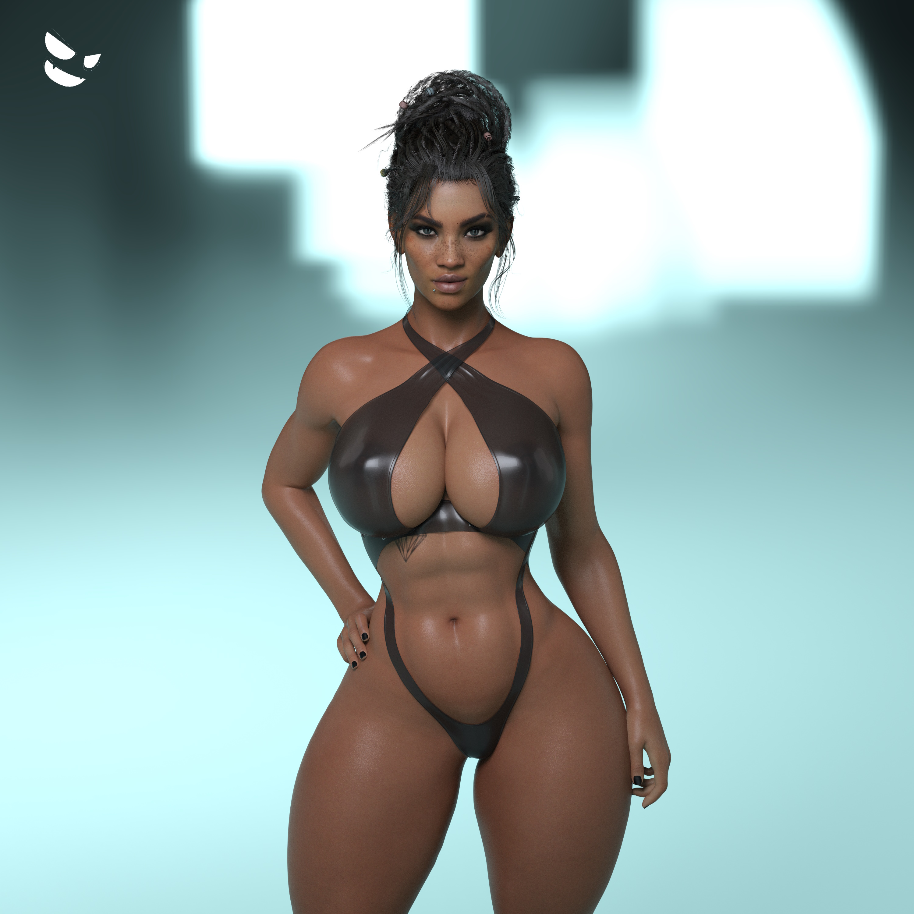 1girls, 3d, ass, big ass, big breasts, bikini, blue eyes, breasts, brown hair, cd projekt red, cyberpunk, cyberpunk 2077, female, female only, freckles, gm studios, panam palmer, solo, tagme, tattoo, thick thighs, tied hair, wide hips
