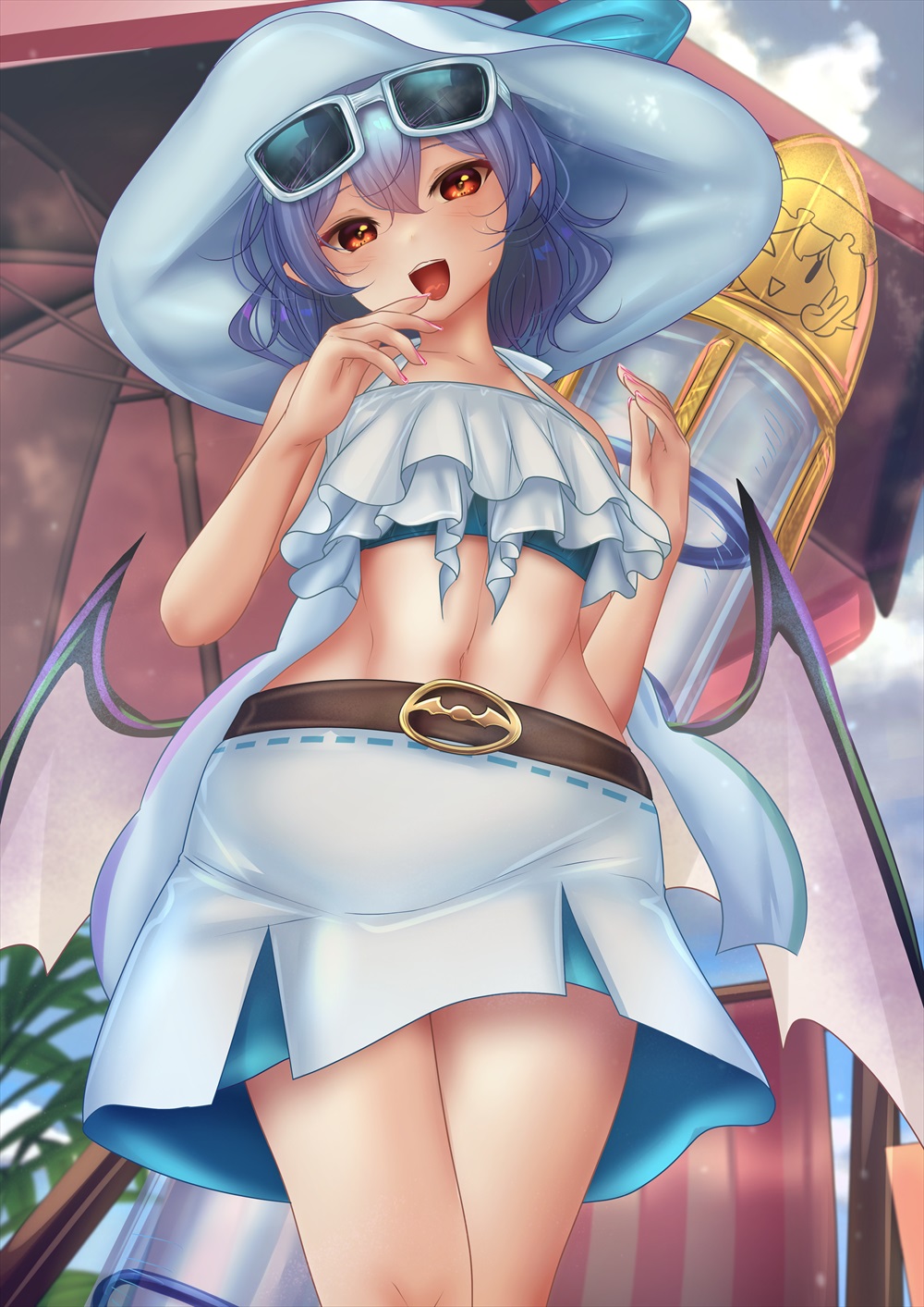 1girls crop_top eyewear_on_head female female_only flat_chest fully_clothed midriff miniskirt navel remilia_scarlet shounen_(hogehoge) shounen_f solo sunglasses sunglasses_on_head tagme thick_thighs touhou wide_hips