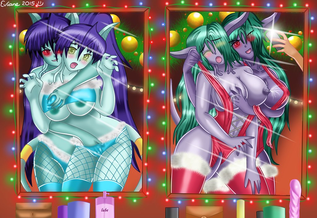 4girls blizzard_entertainment breast_grab christmas draenei eviane fingering green_hair huge_breasts lactation neira_(franarok) original_character purple_skin warcraft winter_veil world_of_warcraft yuri