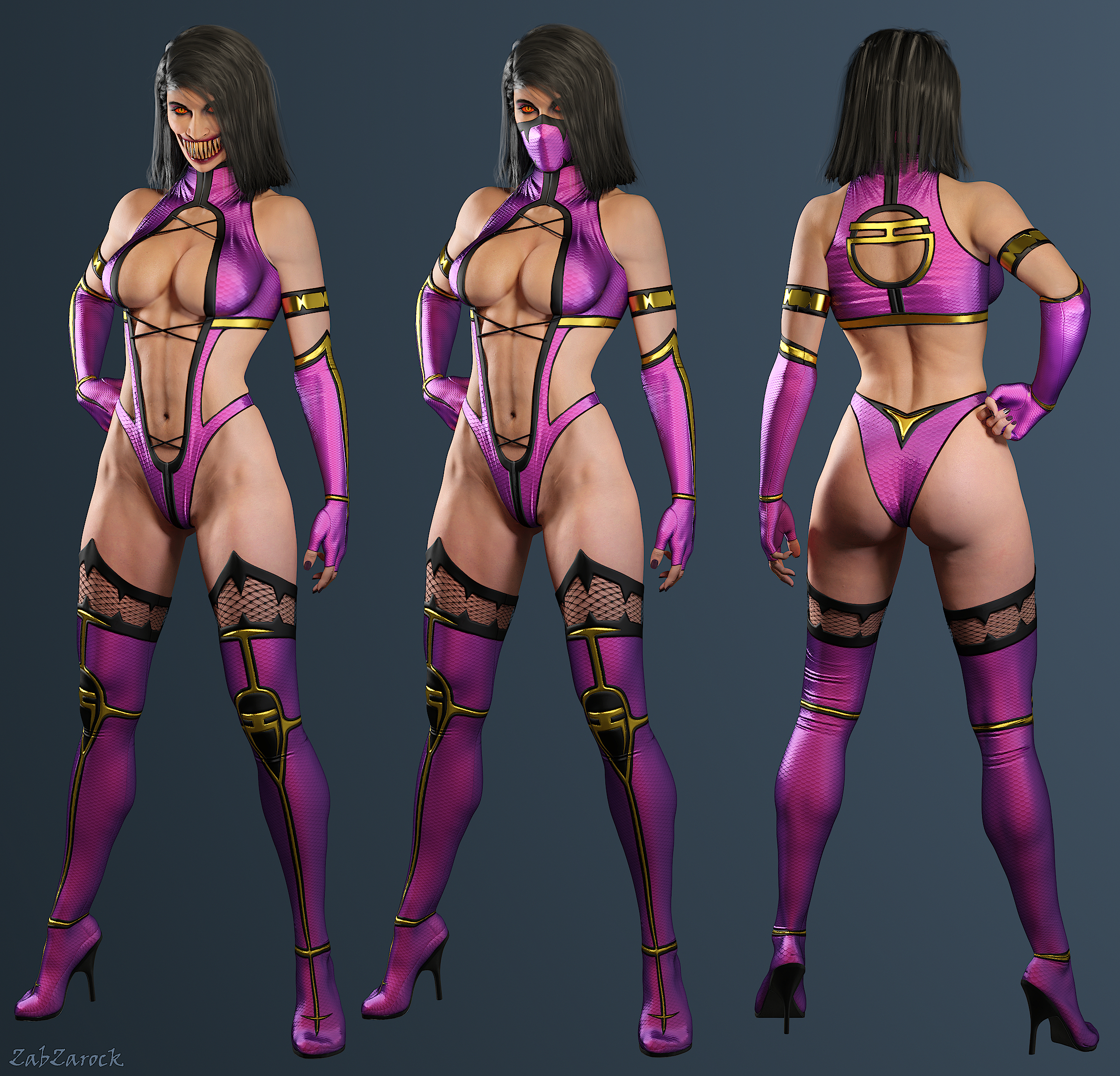 1girls, 3d, 3d (artwork), ass, big ass, big breasts, black hair, breasts, busty, cleavage, cleavage cutout, clothed, clothes, clothing, edenian, fangs, female, female focus, female only, fit, fully clothed, gloves, hand on hip, huge breasts, hybrid, large ass, large breasts, leotard, long gloves, long hair, mask, mileena, mileena (mk9), monster, monster girl, mortal kombat, mortal kombat (2011), netherrealm studios, pink clothing, pose, posing, realistic, signature, solo, standing, tarkatan, thick ass, thighhighs, thin waist, unmasked, voluptuous, wide hips, zabzarock