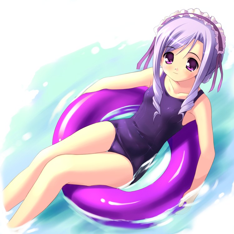 aria_(sister_princess) blue_hair innertube mizugi one-piece_swimsuit purple_eyes purple_hair ribbon school_swimsuit sister_princess sukumizu swimsuit