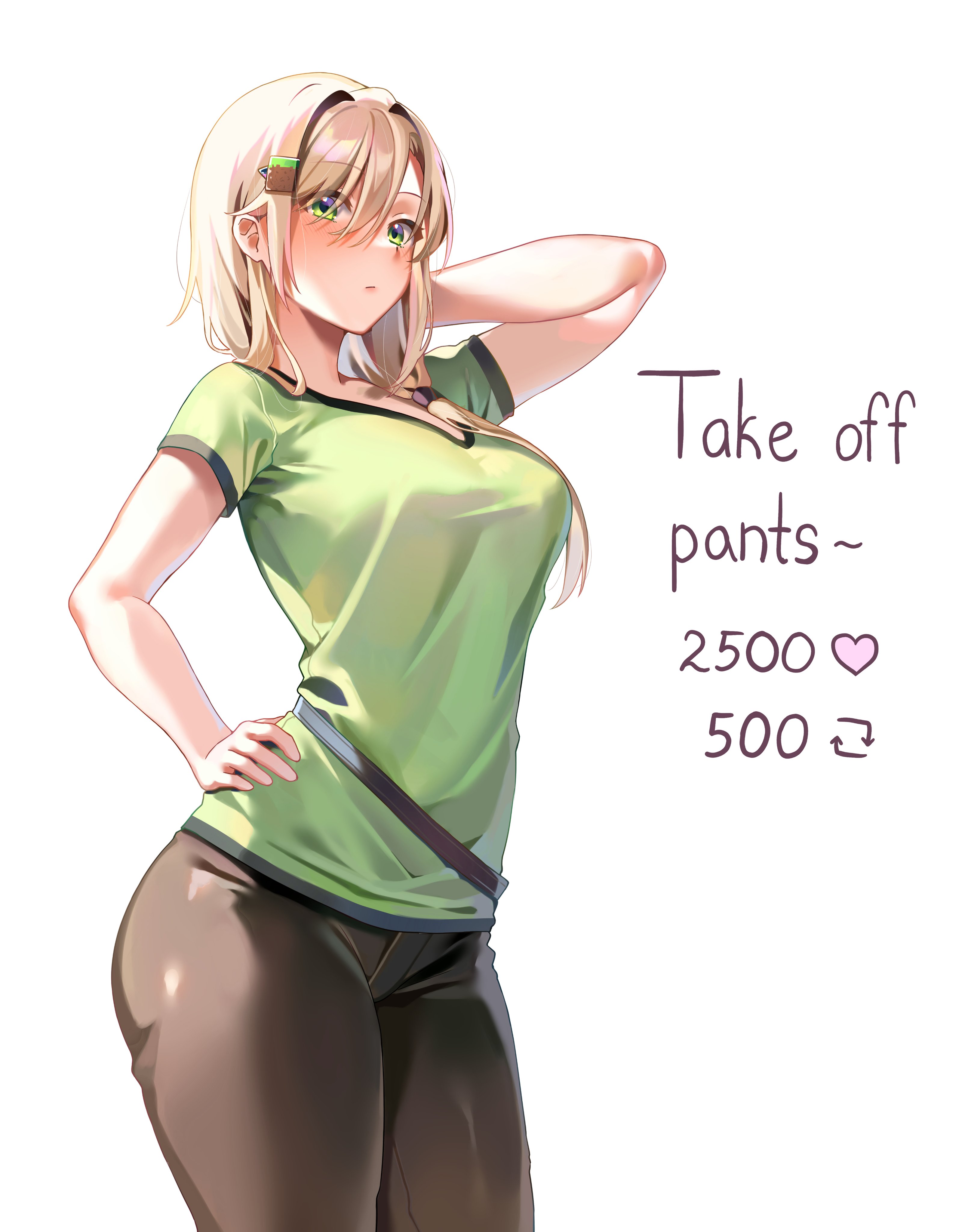 alex (minecraft), blonde hair, female, green eyes, green shirt, machulanko, minecraft, strip game, white background