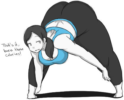 1girls ass bending_over big_ass big_breasts big_thighs breasts exercise exercise_clothing female leggings looking_back nintendo overlordzeon ponytail solo text thick_thighs vest wii_fit wii_fit_trainer yoga yoga_pose