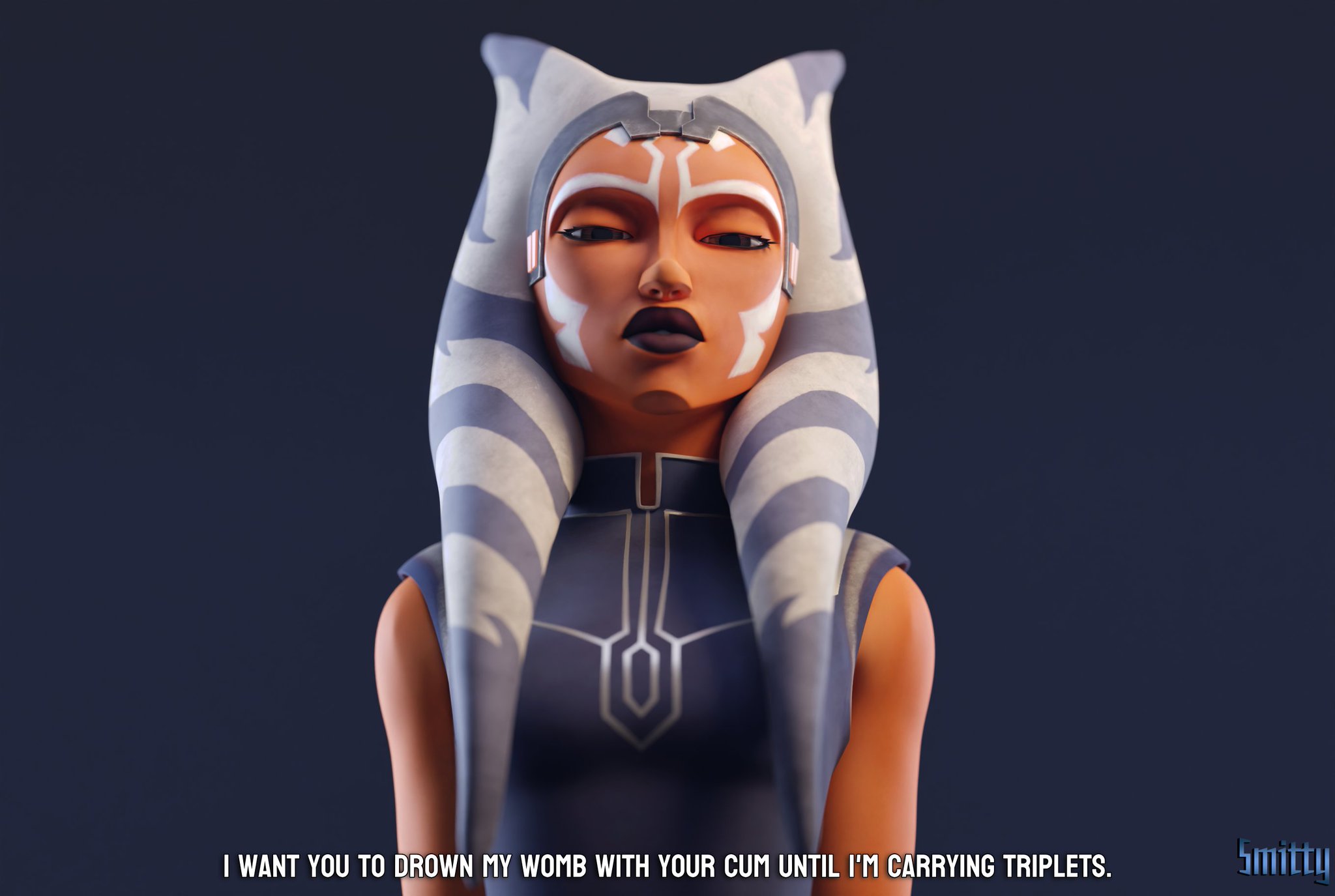 1girls, 3d, 3d (artwork), accurate art style, ahsoka tano, airress3d (3d-modeller), alien, alien girl, alien humanoid, athletic, athletic female, big breasts, breasts, bust, busty, chest, clone wars, curvaceous, curvy, dialogue, dirty talk, english text, eyebrows, eyelashes, eyes, female, female focus, female only, fit, fit female, hips, hourglass figure, huge breasts, humanoid, impregnation request, large breasts, legs, light skin, light-skinned female, lips, lucasfilm, orange body, orange skin, orange-skinned female, seductive, smitty34, star wars, text, the clone wars: season seven, thick, thick legs, thick thighs, thighs, togruta, top heavy, upper body, voluptuous, waist, wide hips