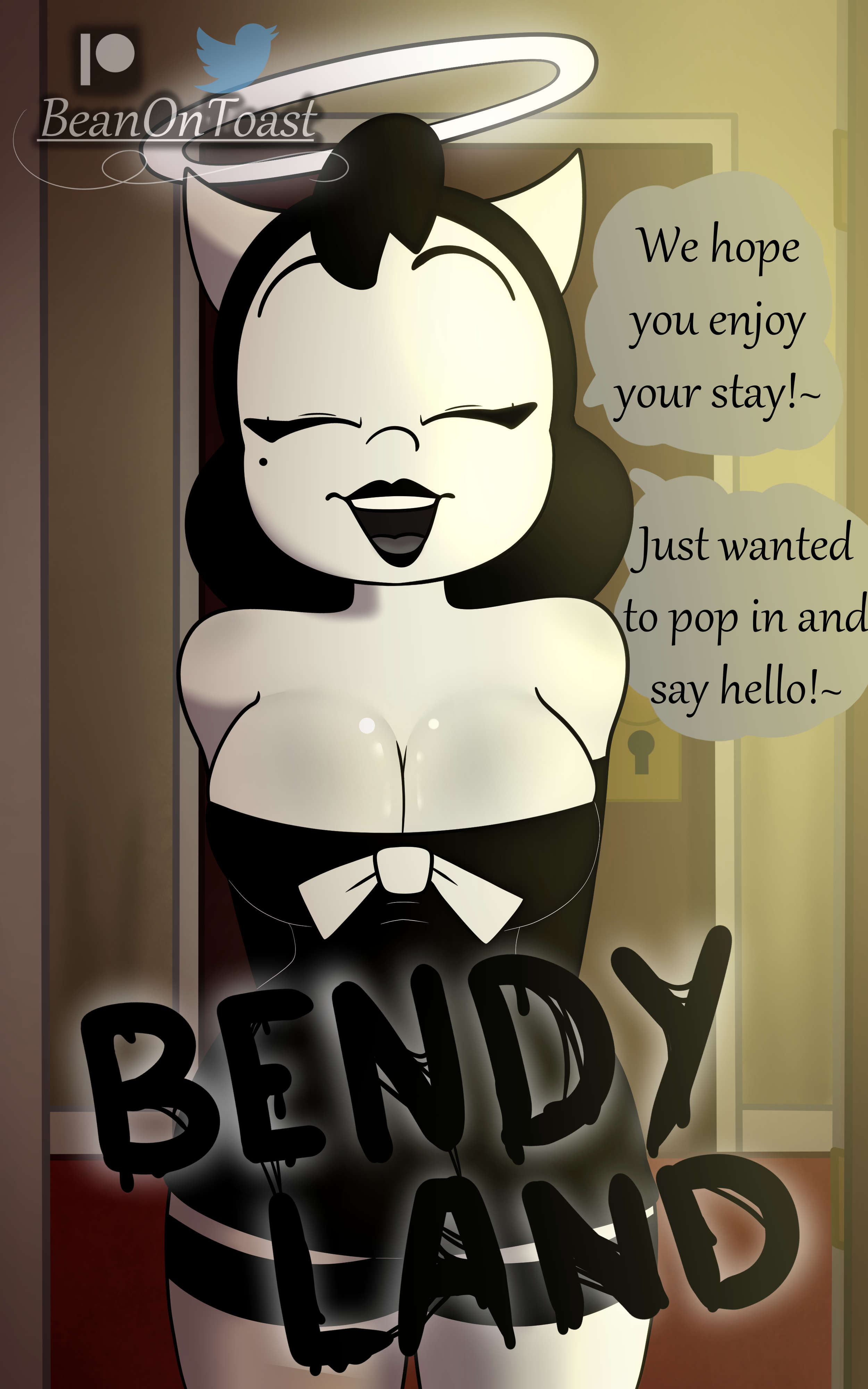 alice angel, anthro, beanontoast, bendy and the ink machine, big breasts, breasts, cleavage, clothed, female