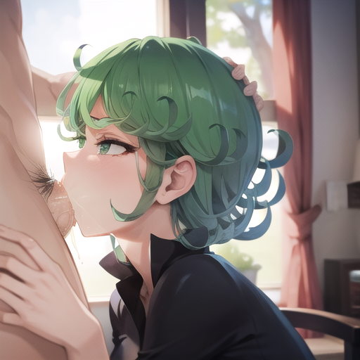 1boy 1boy1girl 1girls ai_generated deepthroat fellatio female green_eyes green_hair hand_on_head male mtc272 one-punch_man oral pubic_hair stable_diffusion tatsumaki throat_fuck