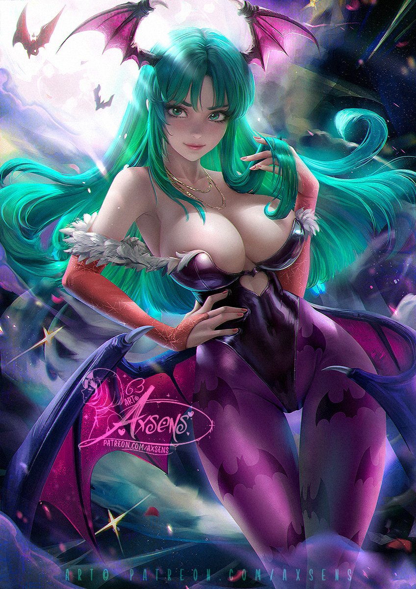 axsens, breasts, clothing, darkstalkers, demon, female, female only, large breasts, long hair, morrigan aensland, solo, succubus, tagme, thigh gap
