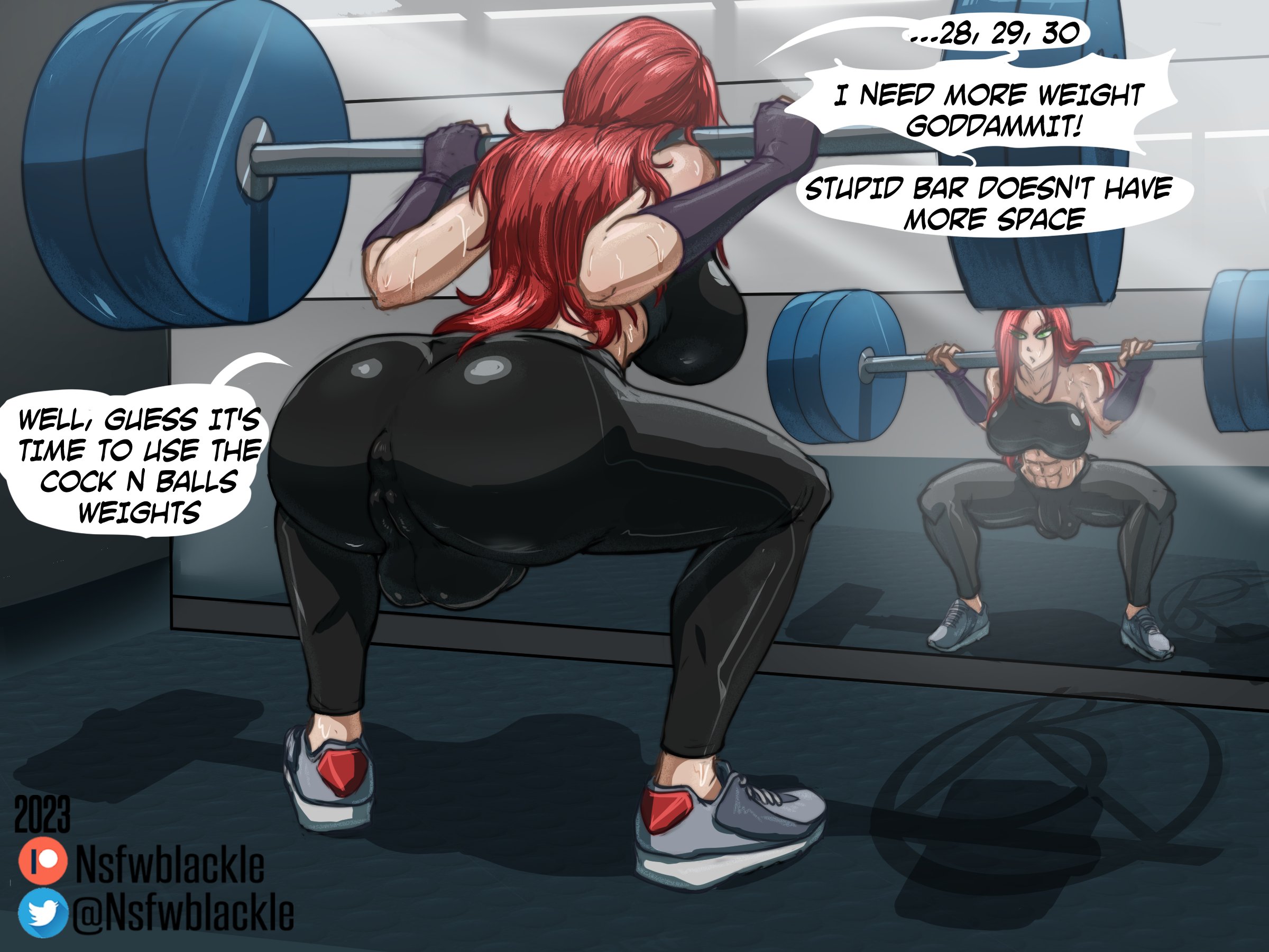 1futa, 2023, anus, anus outline, ass, back, back view, balls, big breasts, big penis, breasts, bulge, cameltoe, clothed, clothing, dialogue, english text, full-package futa, fully clothed, futa only, futanari, gloves, human, intersex, katarina du couteau, league of legends, light skin, light-skinned futa, long hair, mirror, muscular, muscular futa, nsfwblackle, penis, pussy, riot games, solo, squatting, text, third-party edit, weightlifting, weights