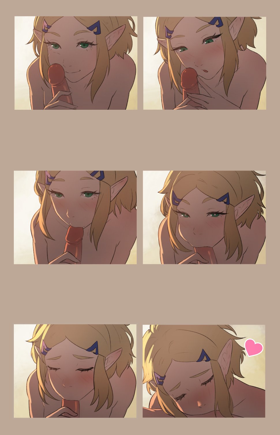 1boy 1girls blonde_hair deepthroat fellatio female female_focus green_eyes hair_ornament hairclip hand_on_another's_penis heart highres light-skinned_female light-skinned_male light_skin male male_pov multiple_views nintendo oral parted_bangs penis pointy_ears pomelomelon pov princess_zelda romantic short_hair smile solo_focus straight tears_of_the_kingdom the_legend_of_zelda uncensored wholesome zelda_(tears_of_the_kingdom)