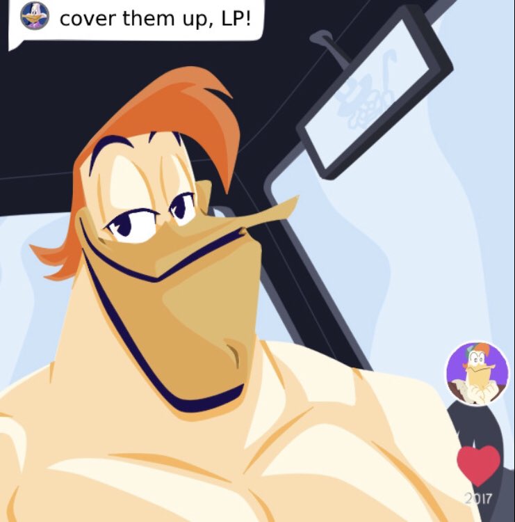 anthro avian bdangart big_pecs cover_them_up_slut disney drake_mallard duck ducktales ducktales_(2017) duo launchpad_mcquack looking_at_viewer male male_only muscles muscular muscular_male pecs solo topless