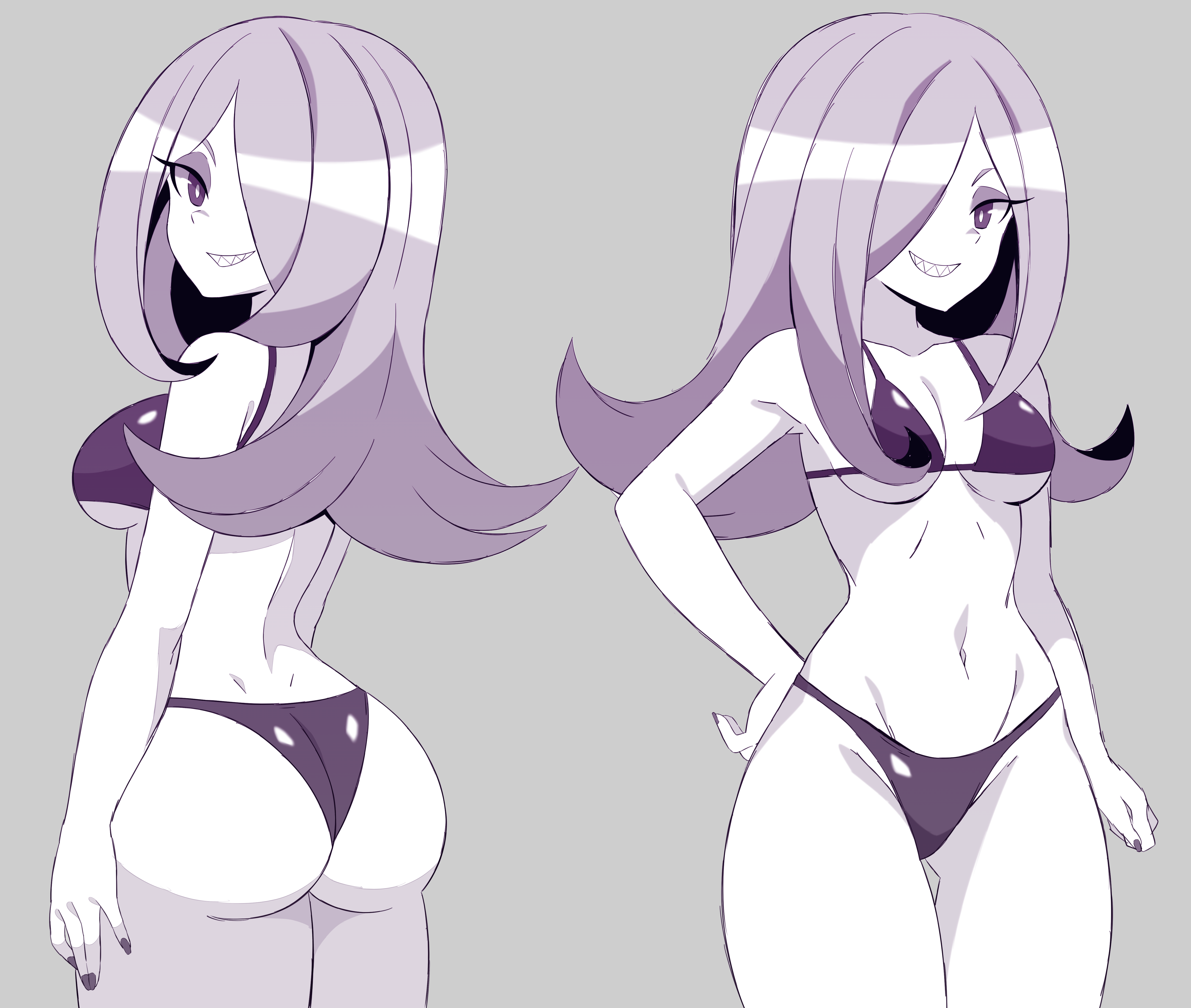 ass, big ass, female, little witch academia, nail polish, pale skin, sharp teeth, smile, solo female, sucy manbavaran