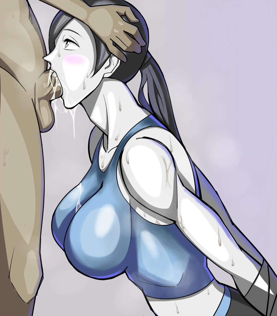 1boy 1girls blush bondage bound breasts clothed_female_nude_male cum fellatio female hand_on_head kio_(fh0421) large_breasts long_hair male nintendo oral penis pixiv_manga_sample resized saliva sweat tape_bondage taped_wrists testicles wii wii_fit wii_fit_trainer wii_fit_trainer_(female)