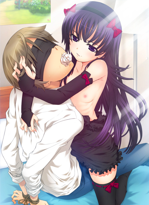 arms_behind_back black_legwear blindfold bondage bound_wrists boy_rape brother_and_sister brown_hair embrace female female_rapist femdom flat_chest gag gagged incest male male_rape_victim male_victim malesub nipples onii_chan_watashi_mitai_na_manaita_hinnyuu_no_imouto_ni_ashikoki_sarete_kanjichaun_da_hentai_da_ne_dohentai panties_in_mouth panty_gag purple_eyes purple_hair rape reverse_rape rope sakaki_miyuki_(onii_chan) sakaki_yuuichi stockings straight stuffed_mouth_gag thighhighs