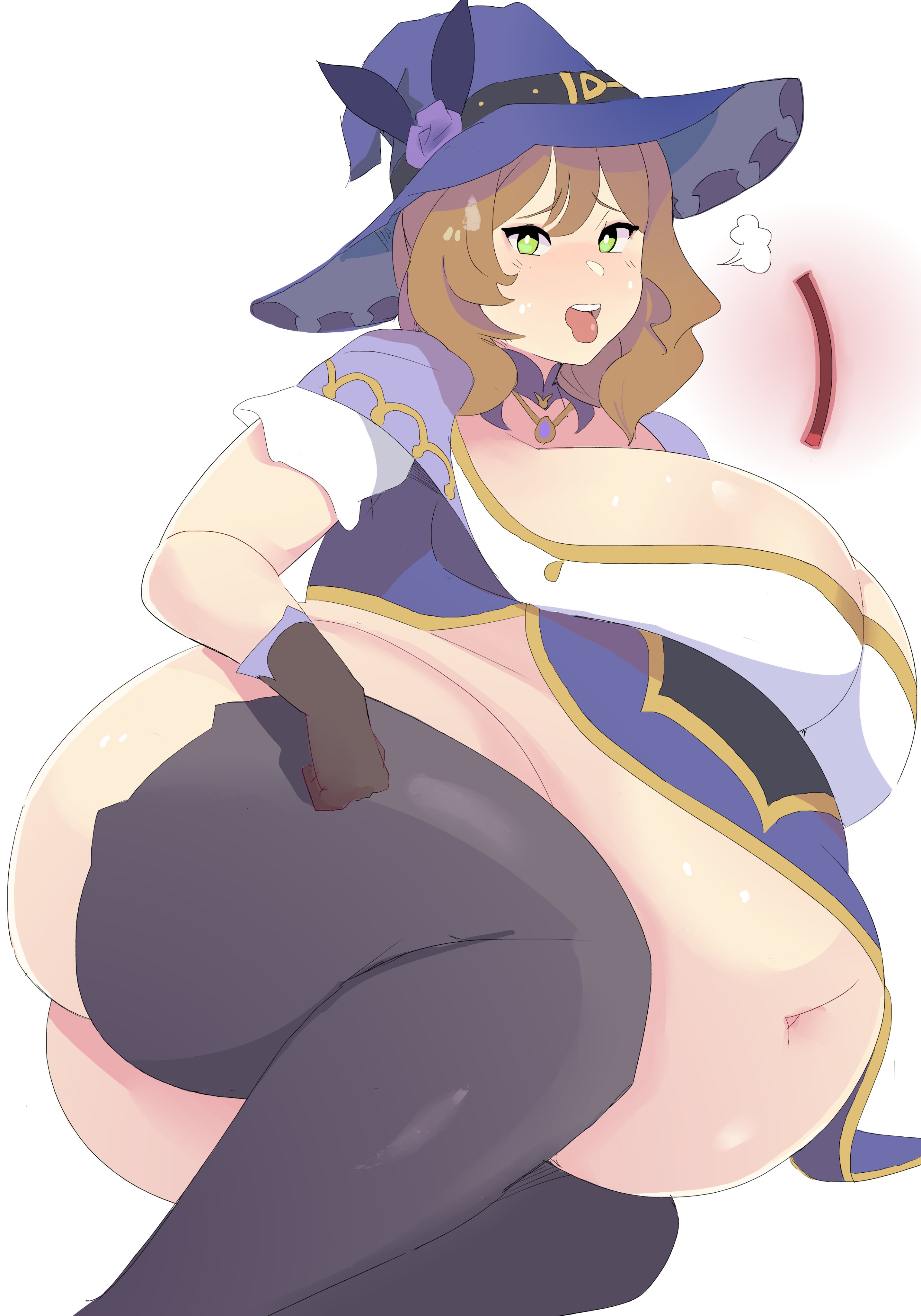 1girls, 2023, ass, belly button, belly overhang, breasts, brown hair, color, exhausted, fat, fat female, female, female only, game ui, genshin impact, green eyes, hoyoverse, huge ass, huge belly, huge breasts, lisa (genshin impact), looking at viewer, mihoyo, mihoyo technology (shanghai) co. ltd., mondstadt girls, napolitane, solo, stamina bar, tagme, thick thighs, thighhighs, weight gain, white background, witch hat
