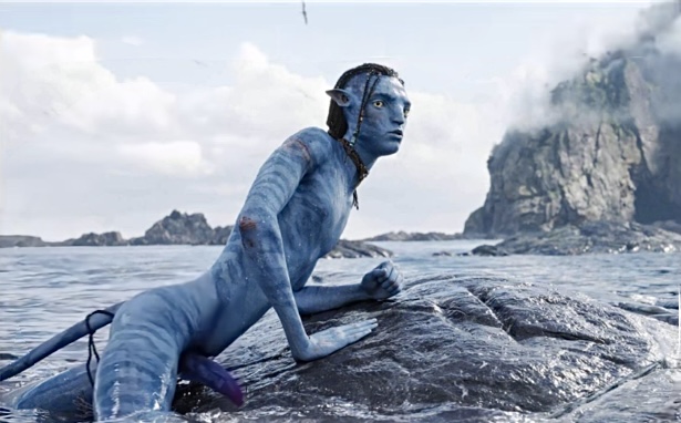 1boy, alien, alien only, avatar, balls, blue, blue body, blue skin, green eyes, lo'ak, male, male only, na'vi, non-human, penis, tall, water