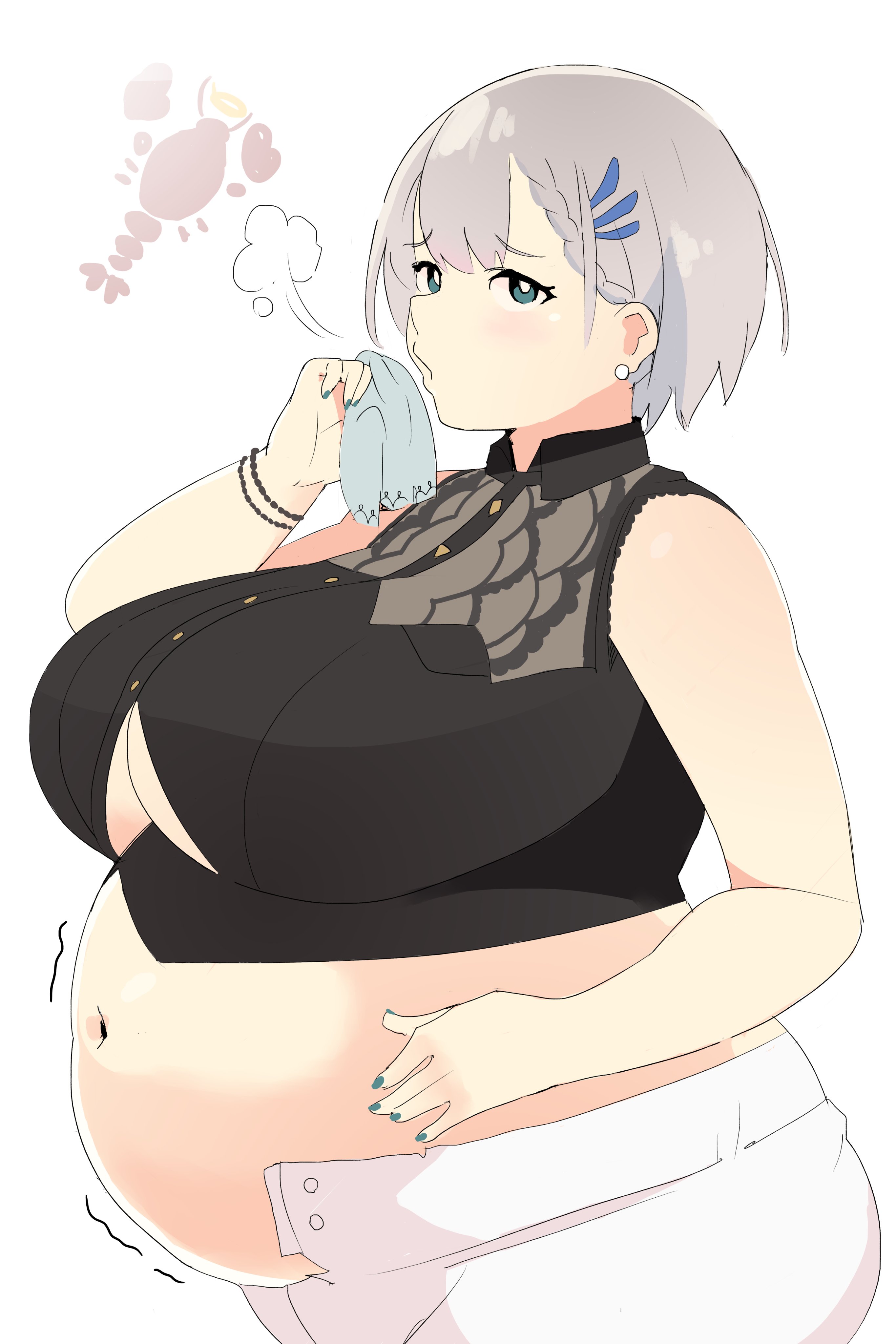 1girls, breasts, fat, female, handkerchief, hololive, hololive indonesia, huge belly, huge breasts, napolitane, pavolia reine, silver hair, stomach noises, tagme, virtual youtuber, vtuber, wardrobe malfunction, weight gain