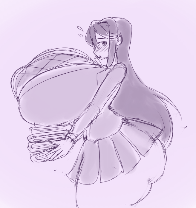 1girls 2023 alternate_ass_size alternate_breast_size ass_expansion blush blush_lines book_stack breast_expansion doki_doki_literature_club embarrassed hairclip huge_ass huge_breasts long_hair looking_at_viewer metachoke school_uniform sketch skirt tagme thick_thighs yuri_(doki_doki_literature_club)