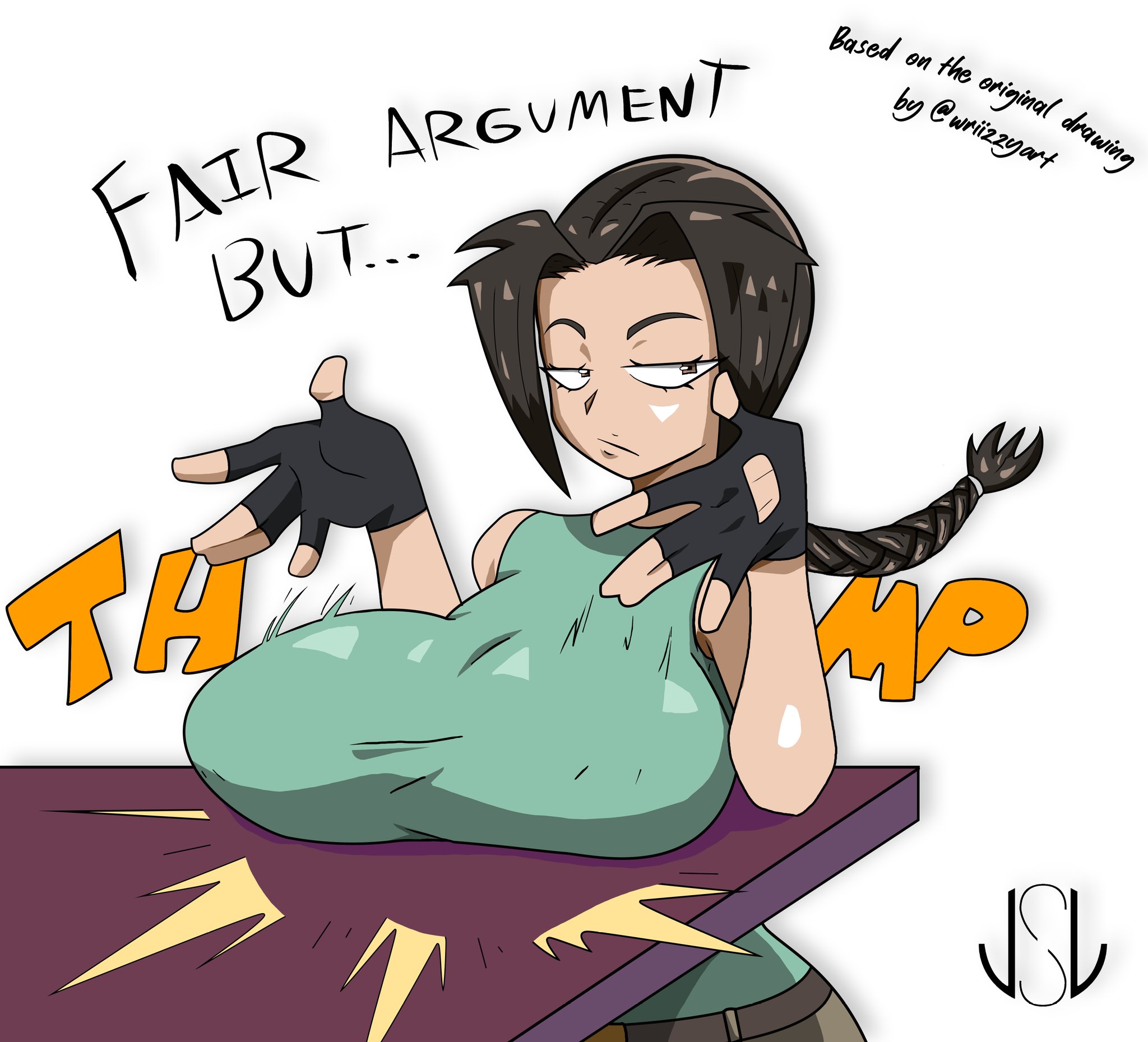 big breasts, black hair, braid, breasts, brown eyes, busty, erect nipples, fair argument but..., female, female focus, female only, fingerless glove, fingerless gloves, hourglass figure, lara croft, lara croft (classic), large breasts, leotard, long hair, nipple bulge, nipples, pinup, pinup pose, tagme, text, tomb raider, tomb raider (classic)