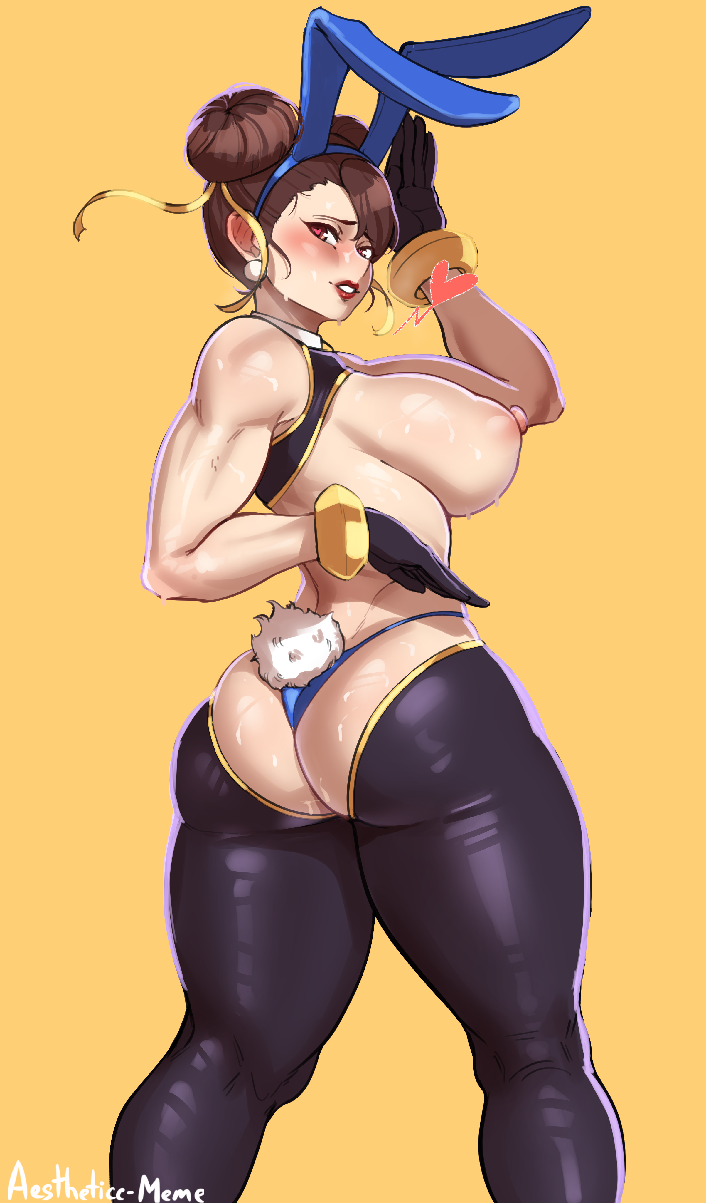 1girls, aestheticc-meme, alternate version available, ass, breasts, bunny ears, bunny girl, capcom, chun-li, female, female only, hi res, hips, huge ass, huge breasts, reverse bunnysuit, solo, street fighter, thick thighs, thighs, twin buns, wide hips