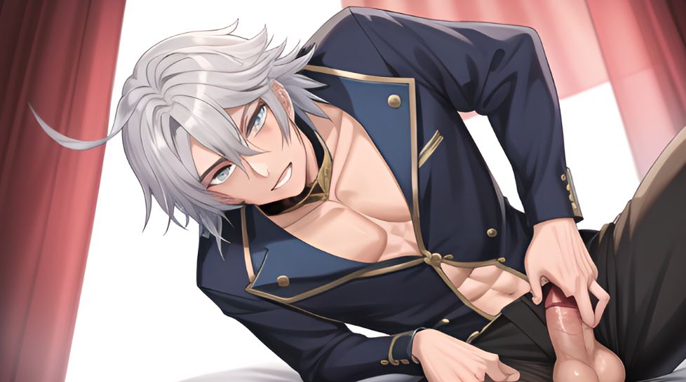 ai_generated anime_style gay holding penis pretty_boy small_penis suit white_hair