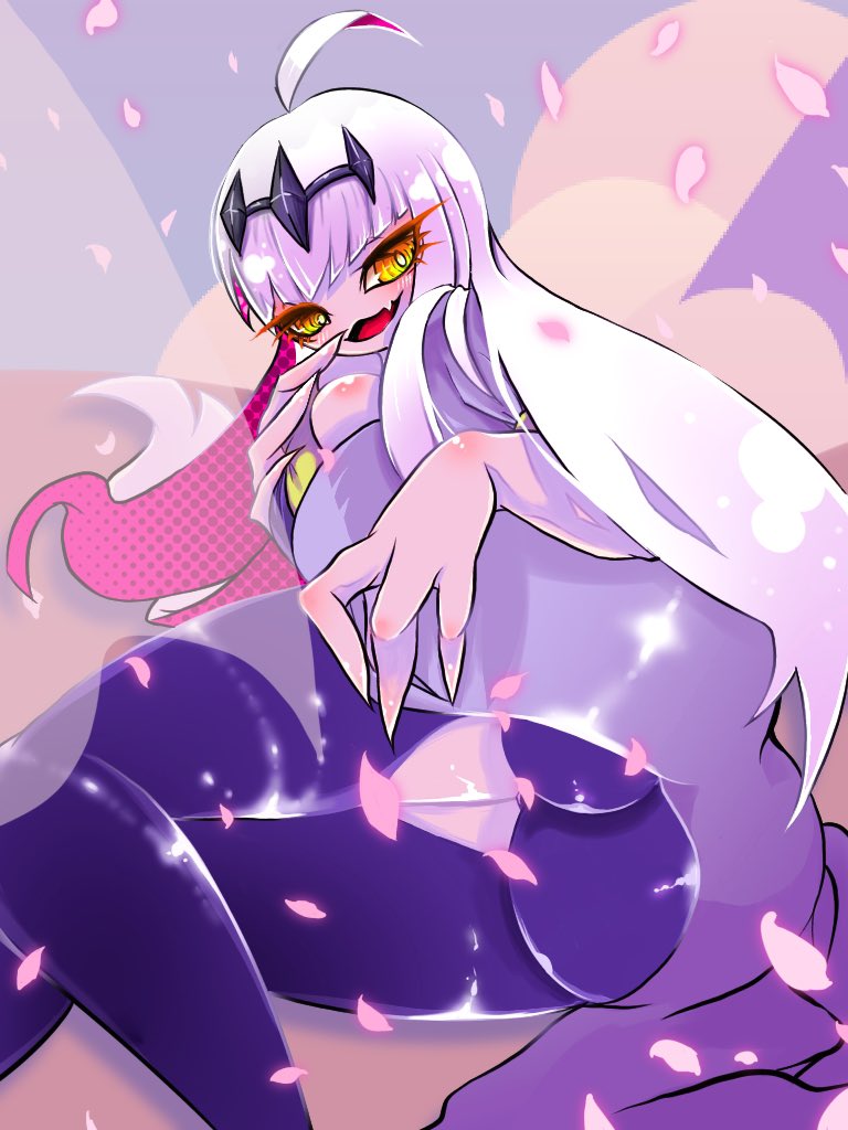 ass, flower petals, friday night funkin, hand on ass, hand on butt, hand on hip, hand on thigh, lebw1syav2yvzkp, long hair, looking at viewer, lying on side, mommy, nikusa (sugarratio), oerba yun fang, ripped clothing, ripped pants, sharp fingernails, white hair