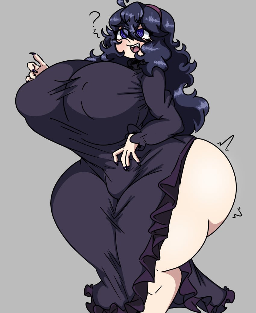 ? big_breasts breasts_bigger_than_head breasts_bigger_than_torso fat_fucking_tits game_freak hex_maniac huge_breasts inakotho large_breasts long_hair messy_hair nintendo plump pokemon pokemon_xy purple_hair solo thighs_bigger_than_head thighs_bigger_than_torso tight_clothing tight_dress tight_fit venus_body voluptuous