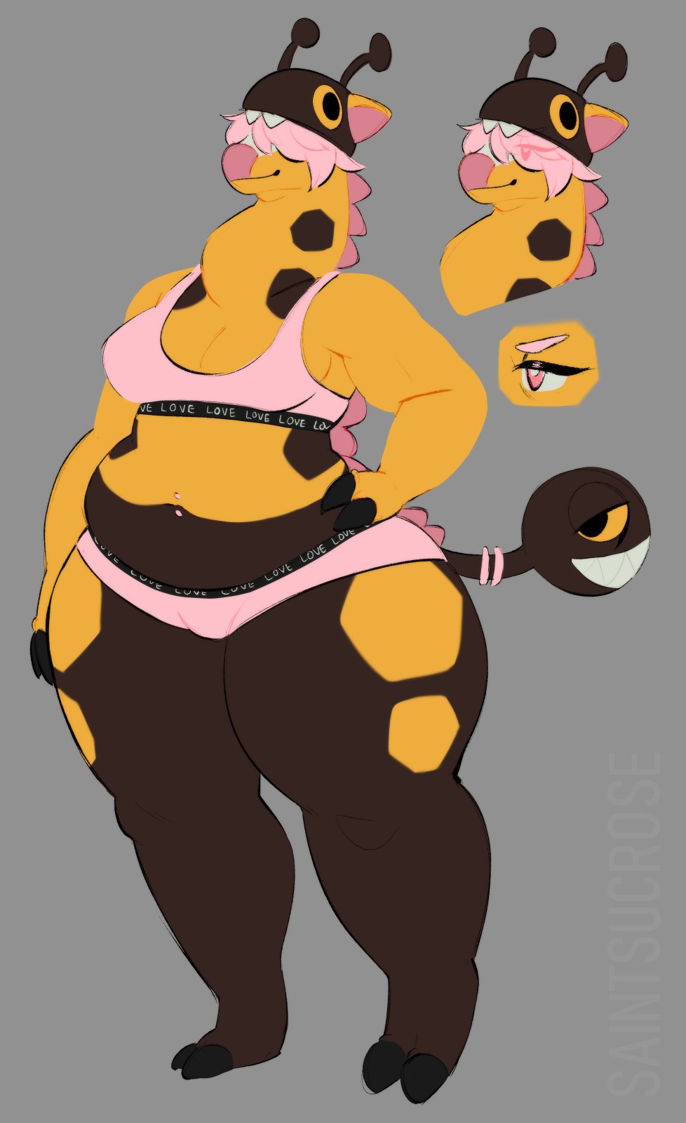 anthro anthrofied big_breasts breasts cleavage clothing female girafarig nintendo pokemon pokemon_(species) saintsucrose standing thick_thighs wide_hips