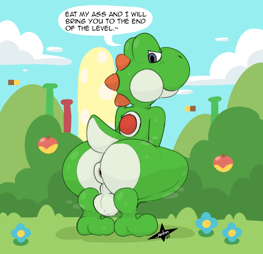 1boy anthro anus ass balls big_butt bodily_fluids crouching dialogue digital_media_(artwork) dinosaur english_text feet gay gay_male genitals green_yoshi humanoid_genitalia jasbun07 looking_back male mario_(series) musk musk_clouds nintendo nude outdoors outside paws perineum puffy_anus reptile scalie shell smile soles solo solo_focus speech_bubble super_mario_bros. sweat sweatdrop sweaty_balls sweaty_butt sweaty_feet sweaty_genitalia sweaty_legs sweaty_thighs tail text thick_thighs toes yoshi yoshi_(character)