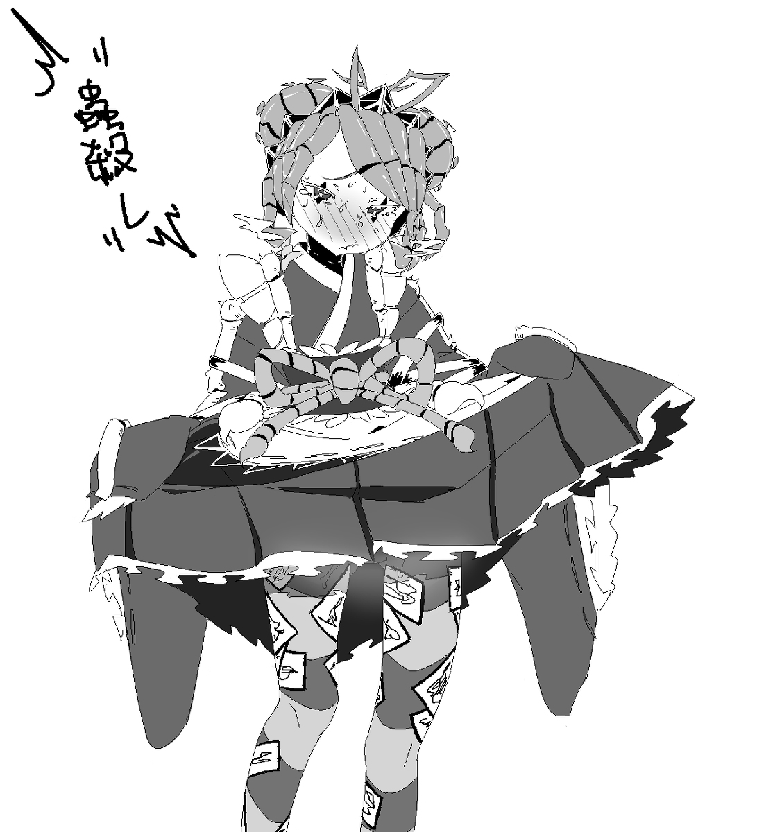 blush, bug girl, cute, embarrassed, entoma vasilissa zeta, female, female only, insect girl, insect humanoid, insects, maid, maid uniform, overlord (maruyama), solo, sweat, sweaty face, tagme, tagme (artist), thighs, white background