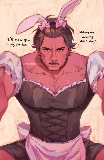 apron big_pecs bunny_ears cute frills irish_male latino latino_male maid_outfit male_only marvel mexican_irish mexican_male miguel_o'hara pink_apron safe_for_work solo solo_male spider-man_(series) spider-man_2099