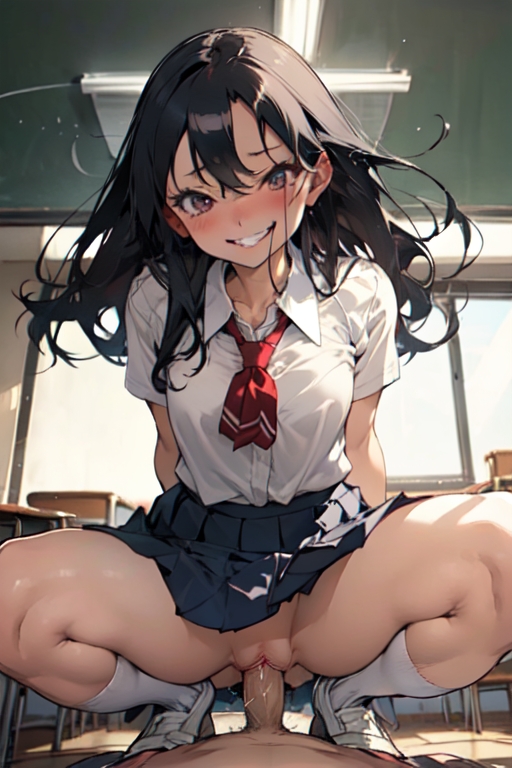 1girls ai_generated aigeneratedp black_hair breasts brown_eyes clothed clothing erection female hayase_nagatoro hi_res highres long_hair male_pov naoto_hachioji_(senpai) penis please_don't_bully_me,_nagatoro pov revealing_clothes riding riding_penis school_uniform schoolgirl shoes simple_background small_breasts socks spread_legs squatting squatting_cowgirl_position squatting_on_penis student tan tan-skinned_female tan_body tan_skin tanned tanned_female vaginal_penetration