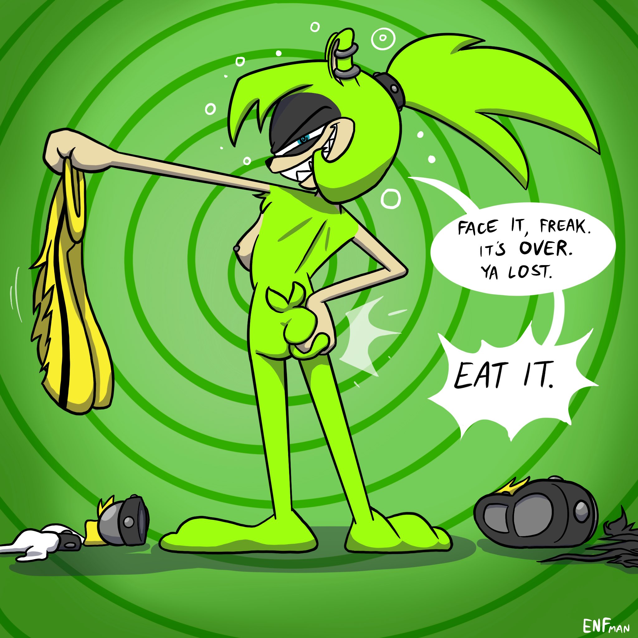 1girls, 2d, ass, ass grab, breasts, completely nude, confident, female, female only, grabbing own ass, hand on own ass, holding clothing, hypnosis, idw comics, idw publishing, looking at viewer, looking back, mobian, mobian (species), mobian tenrec, nude, sega, self fondle, solo, sonic (series), sonic the hedgehog (comics), sonic the hedgehog (idw), sonic the hedgehog (series), surge the tenrec, tagme, theenfman, unaware hypnosis
