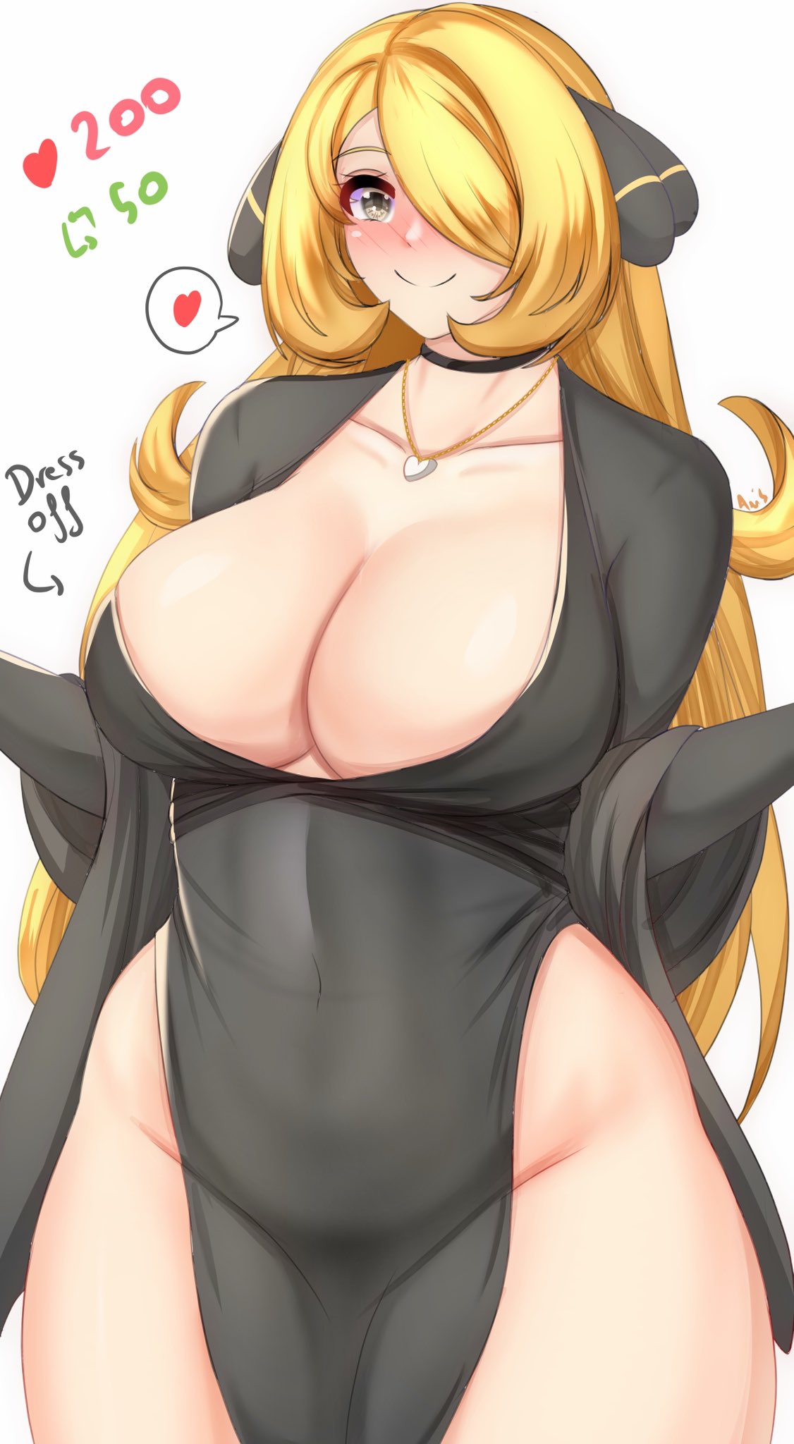 alternate breast size, anisdrawn, blonde hair, breasts, cynthia (pokemon), female, female only, large breasts, nintendo, pokemon, solo, tagme, thick thighs