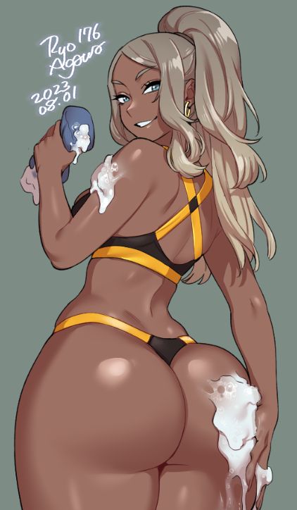 1girls artist_name artist_signature black_butt black_female black_women huge_ass large_ass melanin original ryo_agawa solo